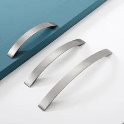 European Modern Simplicity Curved Nickel Brushed Cabinet Drawers , Cabinet Doors, Aluminum Alloy Furniture Hardware Handles