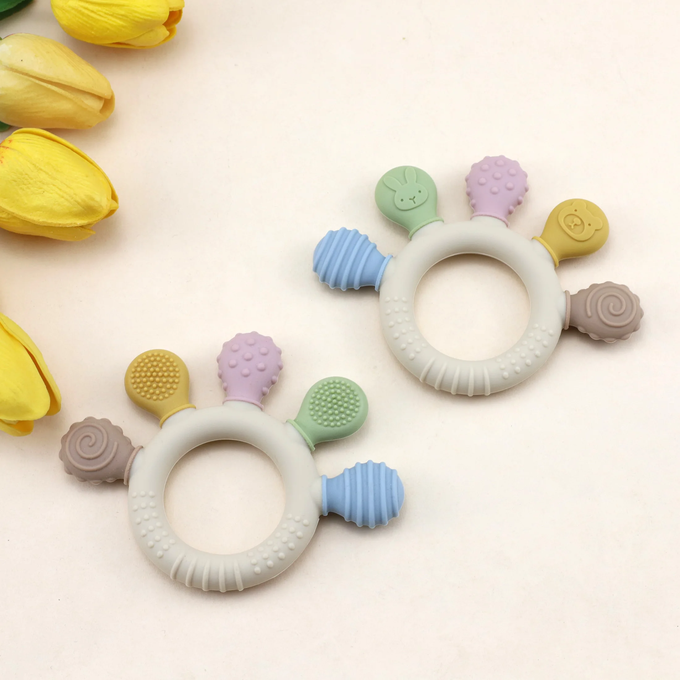 Food Grade Silicone Baby Teether Ring Multi Texture Sensory Chew Toy Teething Relief for Newborn
