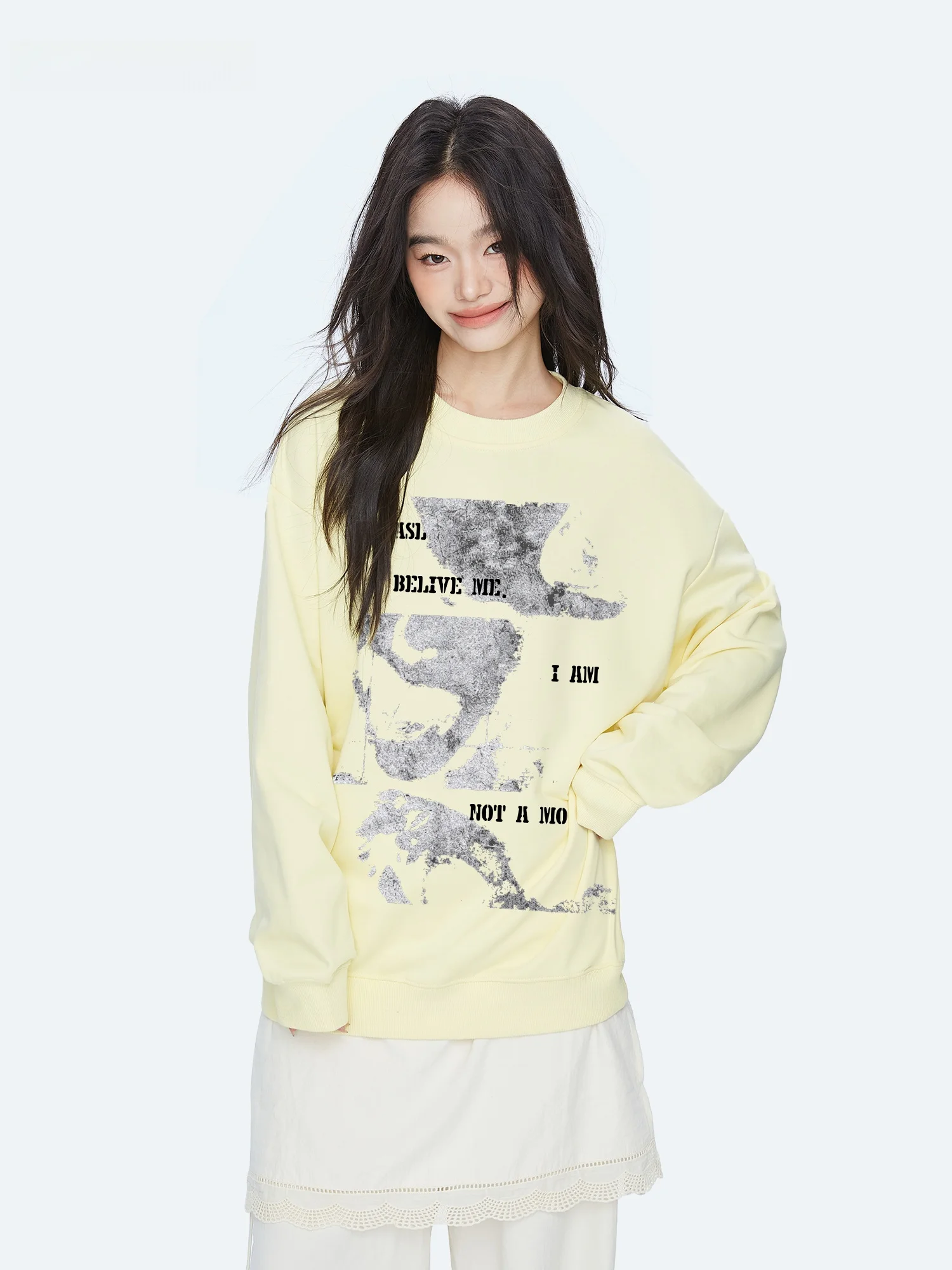 Capricorn Dark Street Portrait Print round Neck Fleece Women's Sweatshirt Loose Fit Autumn New Style Comfortable Cotton Blend