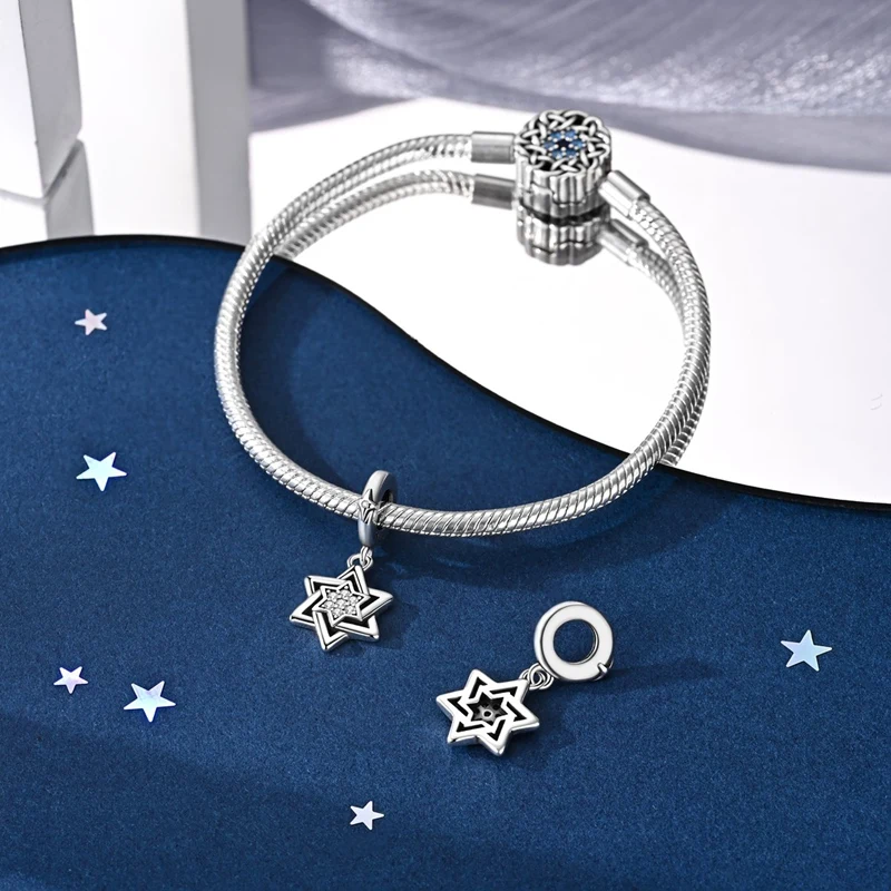 Стерлингового Серебра 925, подвески в виде звезды, бусина с цирконием, печать Соломона, подвеска, подходит для оригинального браслета, сделай сам, женские ювелирные изделия, подарок