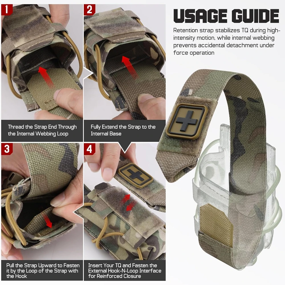 MOLLE Tourniquet-Halter IFAK TQ-Halter Taktische Medizinische Tasche Holster Erste-Hilfe-Set mit Kreuz-Patch/Bungee-Seil und Tourniquet – Detail 11