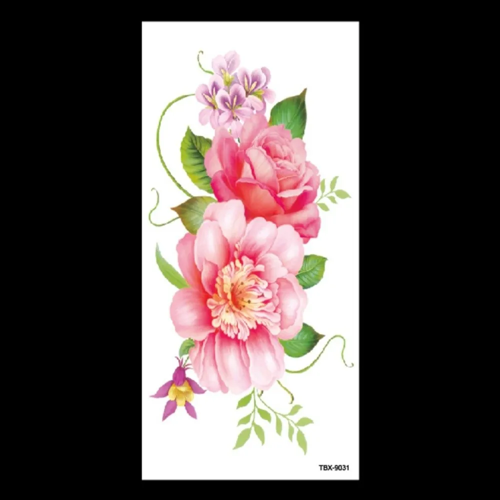 Rose Butterfly Flower Temporary Tattoo Stickers Lotus Green Leaf Waterproof Butterfly Tattoo Stickers 3D Texture Personalized