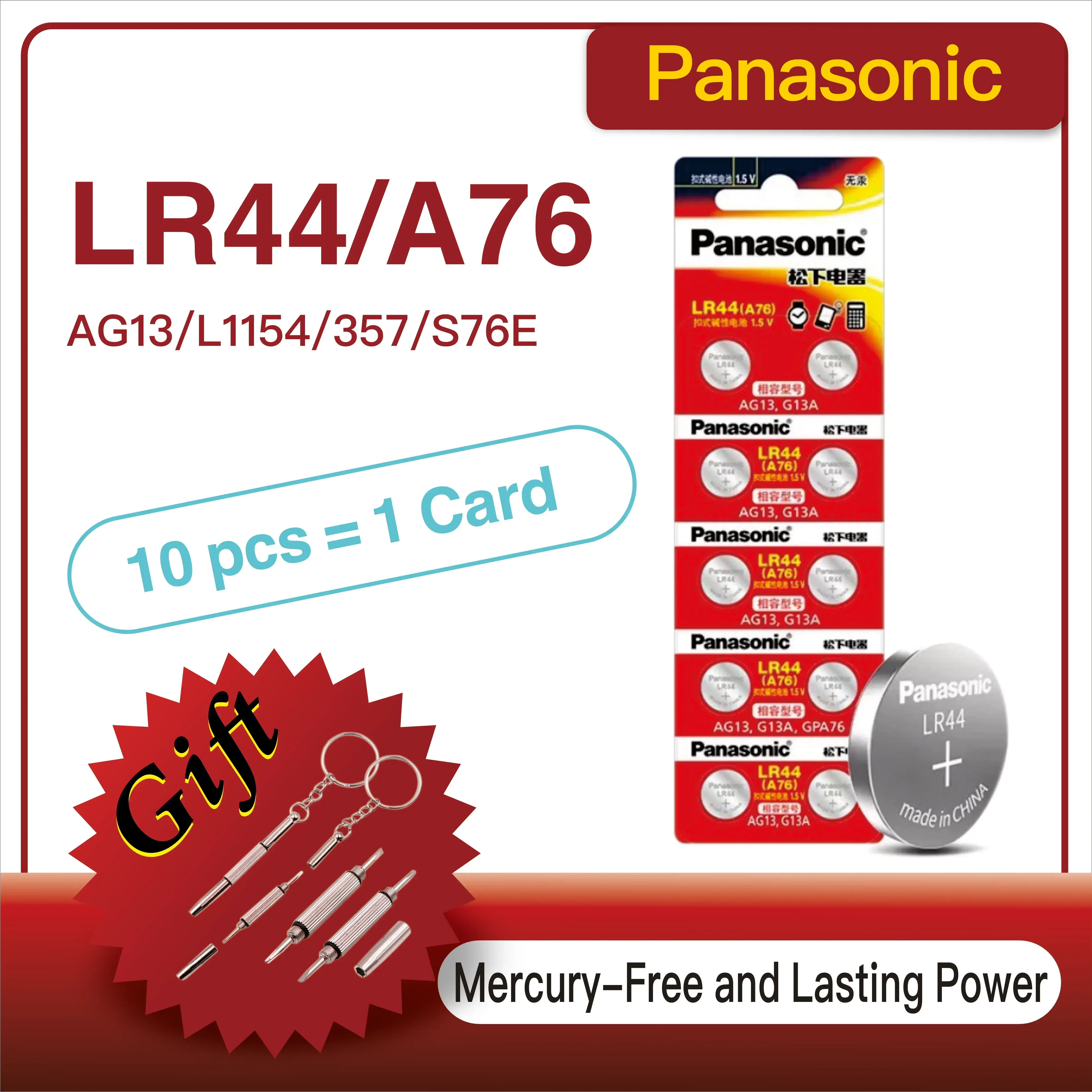 

10-100PCS Panasonic 1.5V AG13 LR44 SR1154 SR44 Button Batteries A76 LR1154 Alkaline battery Cell Coin Watch Toys Remote Battery