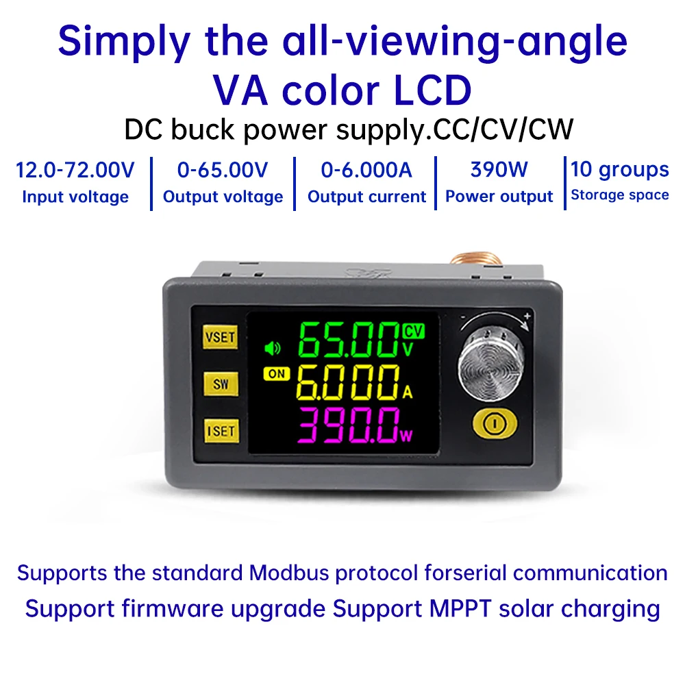 XY6506 CNC Adjustable DC Buck Power Module 12-72V to 0-65V 6A/390W MPPT Charging Constant Voltage And Current Power Board