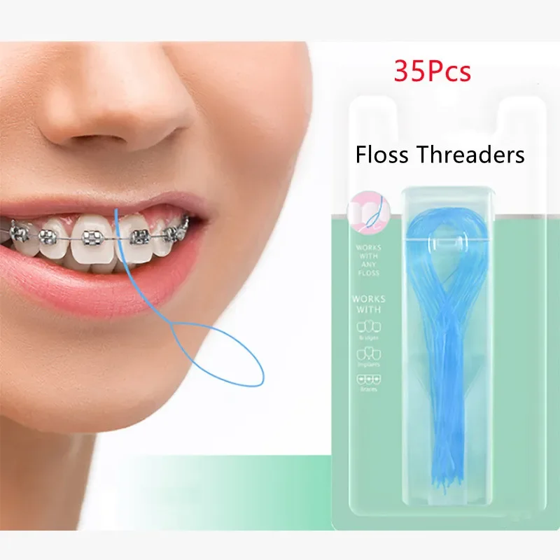 35Pcs Dental Floss Threaders Needle Tooth Brackets Wire Braces Orthodontic Bridge Traction Wire Oral Cleaning