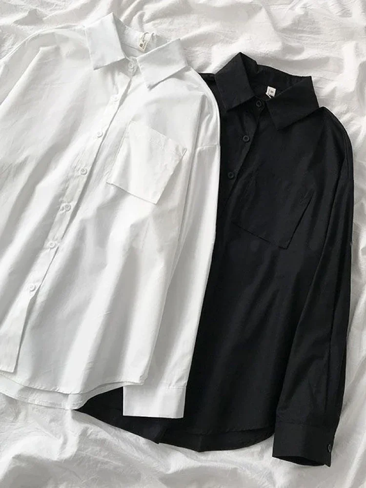 Witte Vrouwen School Shirts Mode Jk Preppy Stijl Lente Japan Lange Mouw Meisjes Zwart Shirt Harajuku Button Up Dames Tops