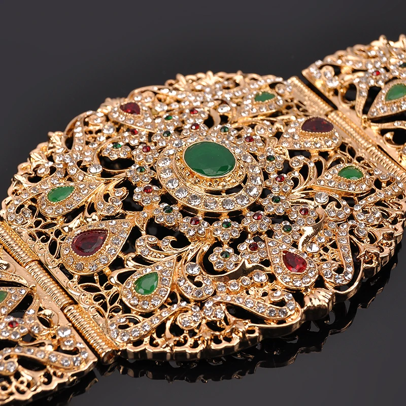 Ceinture de mariée marocaine de luxe, strass couleur or, longue chaîne pour femmes, bijoux Caftan, ceintures ethniques musulmanes pour robe de mariage