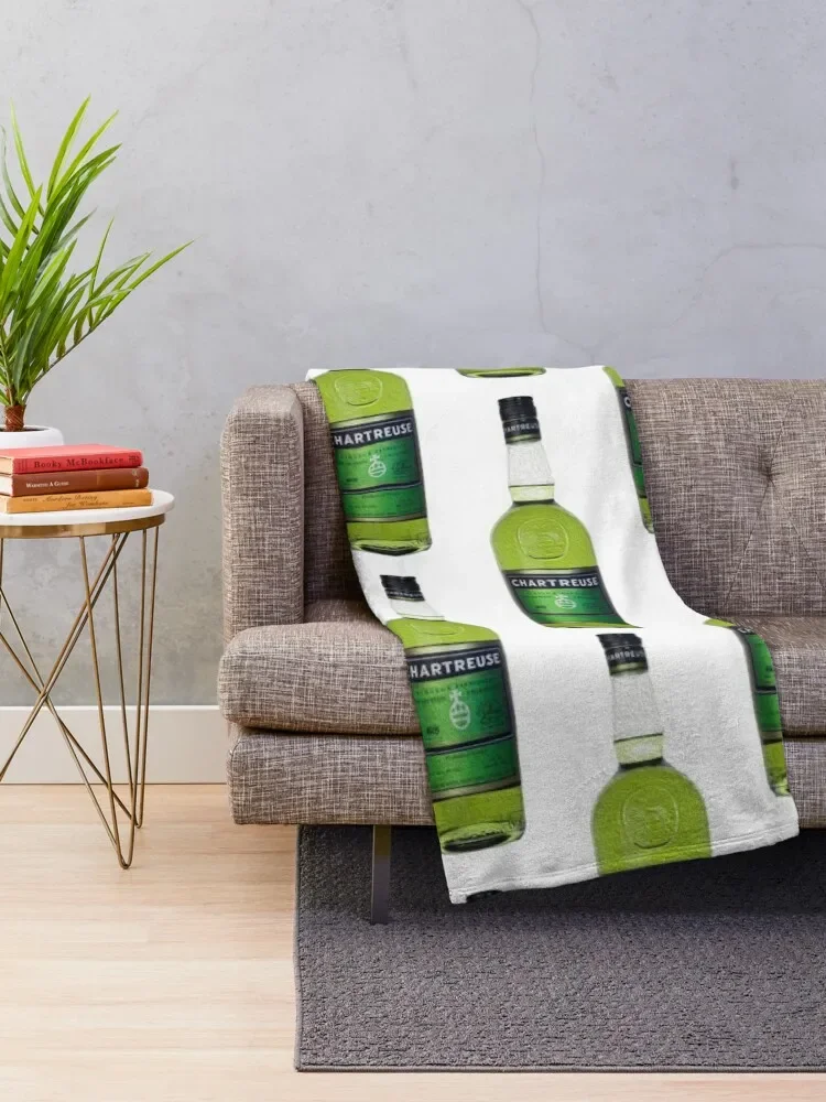 Green Chartreuse Bottle Oil Painting Throw Blanket Thin Sofa Throw Luxury Throw Sofa Blankets