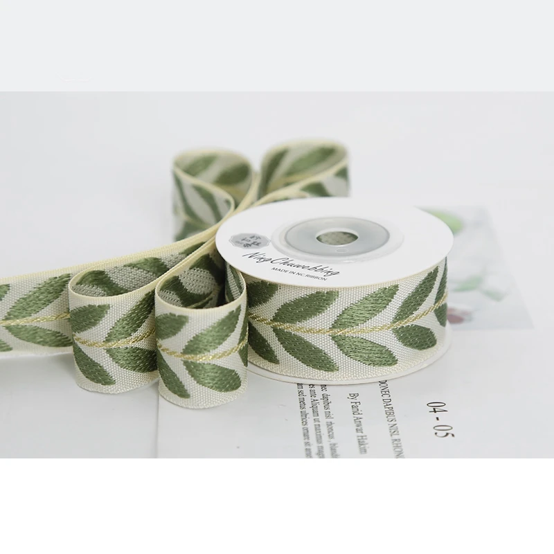 Leaf Embroidery With Ribbon Bouquet Packaging Ribbon Diy Material Webbing Sewing Ribbon Belt For Bag 25mm