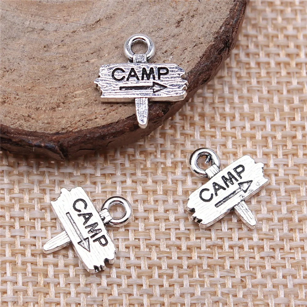 10pcs 12x13mm Antique Silver Color Camp Camping Signs Charms Handmade Jewelry Making Accessories