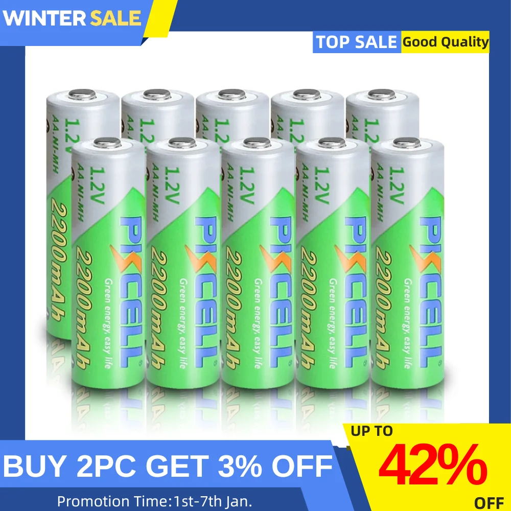 10PCS PKCELL AA 2200MAH battery 1.2V NIMH aa Rechargeable Batteries 2A precharge LSD Batteries Ni-MH for Camera toys