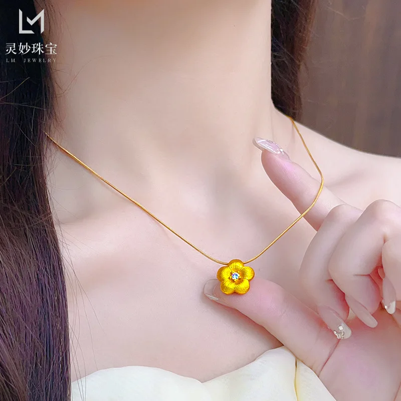 

Роскошные ювелирные изделия из настоящего золота 9999 24 карата, маленький золотой кулон с цветком, аксессуары, транспортное ожерелье из бисера, кольцо, серьги