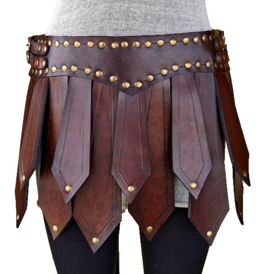 

Adult Unisex Viking Warrior Gothic Steampunk PU Belt Studded Skirt Halloween Party Cosplay Stage Play Performance Costume Props