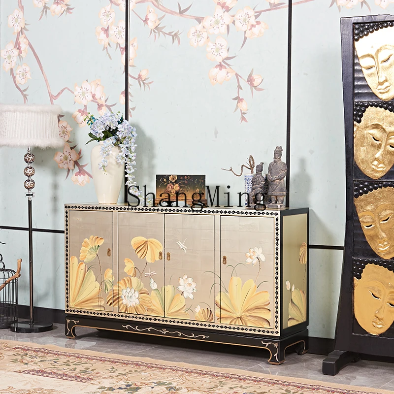 

ZYY modern new Chinese entry door champagne silver porch cabinet living room storage decorative locker