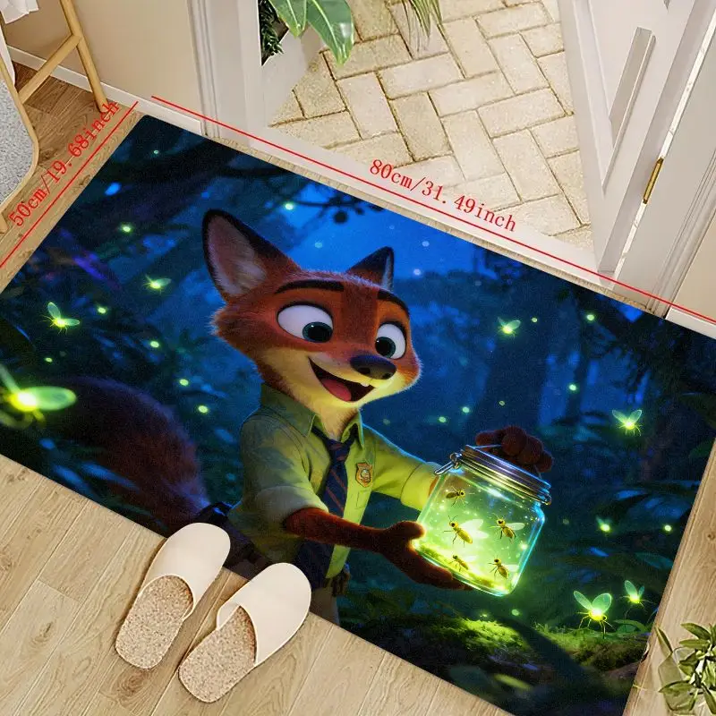 

1 шт. напольный коврик Zootopia Nick Wilde & Fireflies, 50x80 см (19,68x31,49 дюйма), коврик для ночной сцены Enchanted Forest, улыбающийся мультяшный коврик Fo