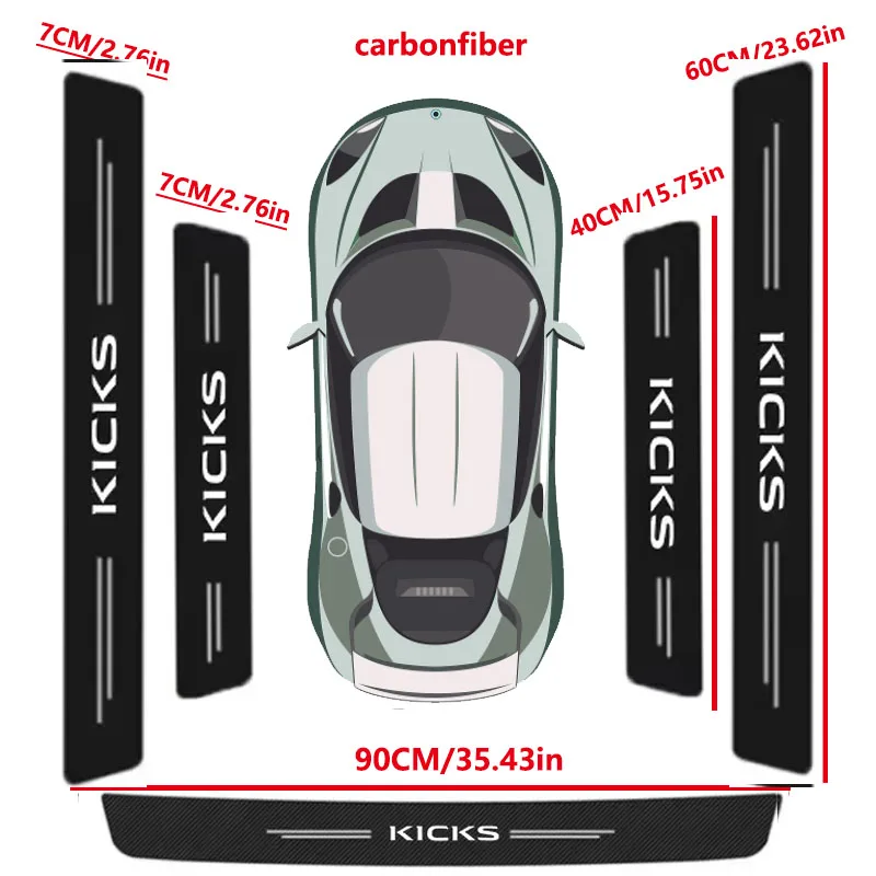 

Carbon Fiber Car Door Threshold Tape Sill Protective Stickers Decal for Nissan KICKS Logo Rear Trunk Bumper Scratch Guard Trim