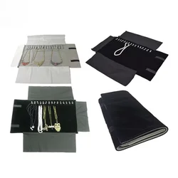 Velvet Simple Atmospheric Travel Jewelry Roll Bag Necklace Storage Bag Foldable Jewelry Display Bag Black Gray Leather Storage