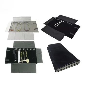 Fluwelen eenvoudige sfeervolle reissieraden roltas ketting opbergtas opvouwbare sieraden display tas zwart grijs lederen opslag