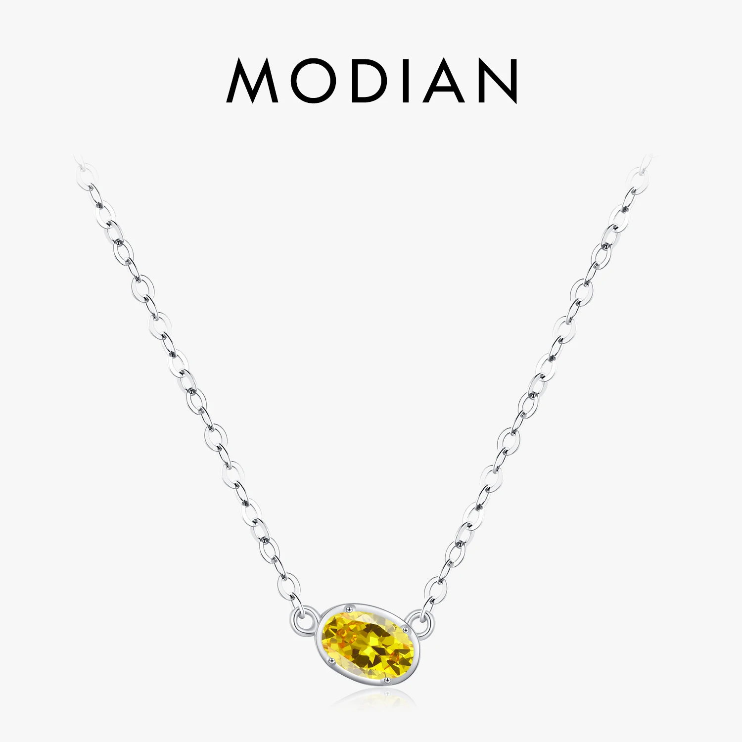 

MODIAN 925 Sterling Silver Asymmetric Fashion Oval Shape CZ Pendant Necklace For Women Anniversary Fine Jewelry Gift