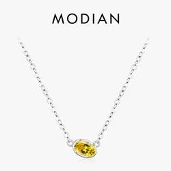 MODIAN 925 Sterling Silver Asymmetric Fashion Oval Shape CZ Pendant Necklace For Women Anniversary Fine Jewelry Gift