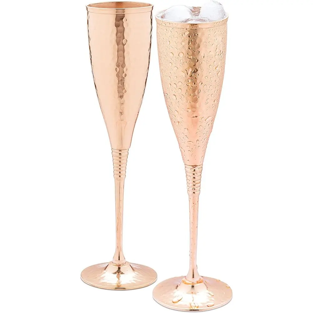 

Copper Champagne Lutes Set of 2 - Luxurious Hammered Copper Glasses