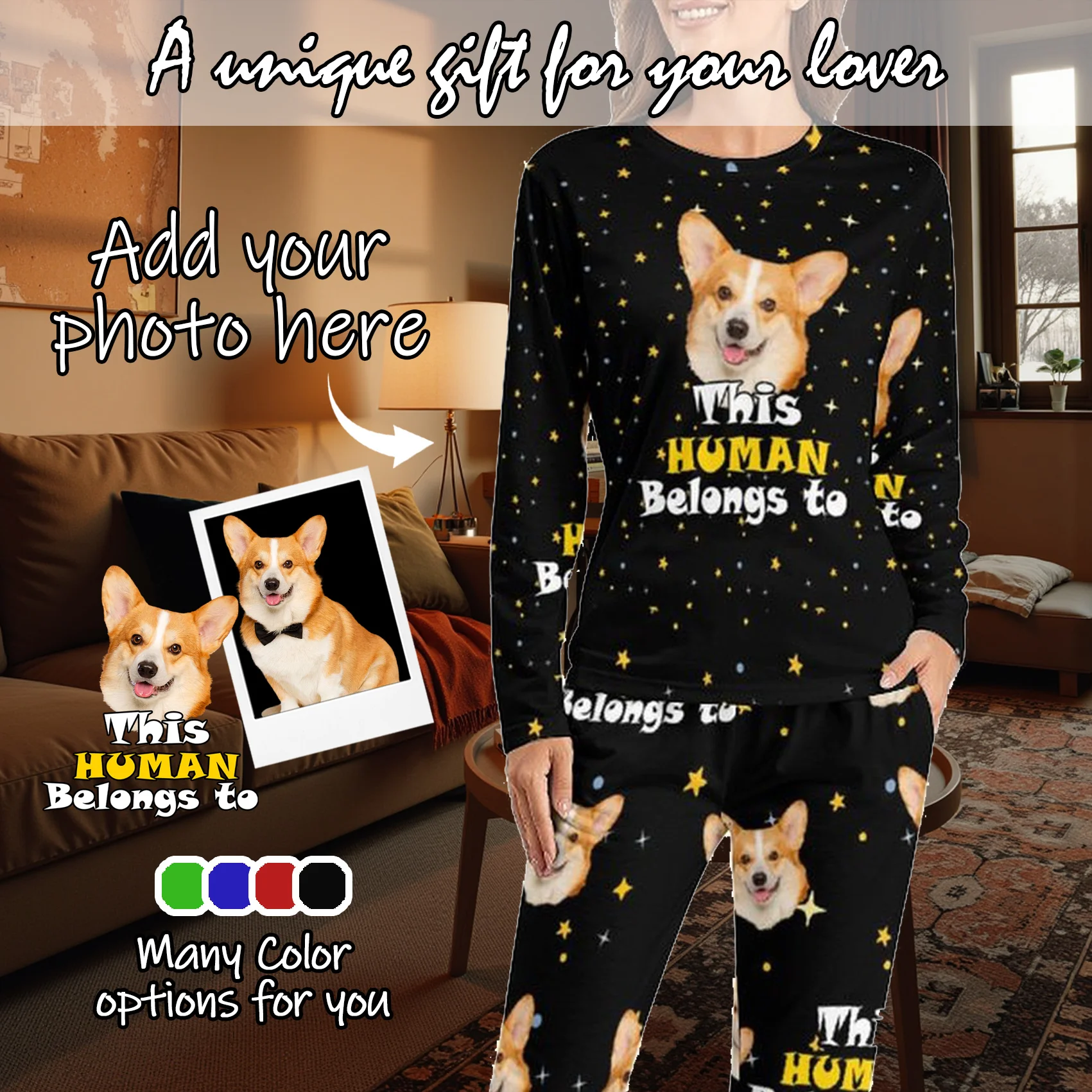 Pijamas de mujer personalizados con cara, ropa de casa, conjunto de pijama de manga larga personalizado para mujer, regalo personalizado, familia, pareja, mascota