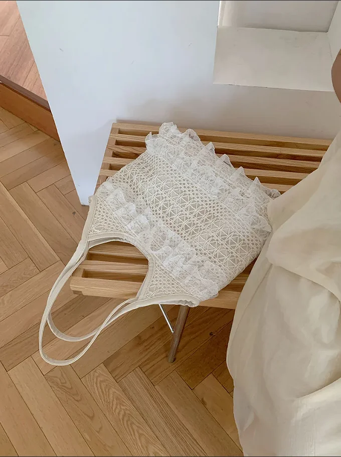 Summer Casual Vacation Fairy Lace Mesh Tote Bag Underarm Single Shoulder Sling Bag Large Capacity Commuting Women's Handbag Bag