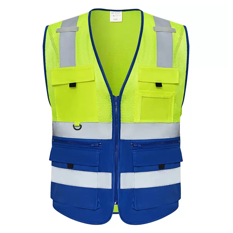 High Visibility Vest Motorcycle Security Vest for Men Reflective Clothing Breathable Mesh Construction Vest Men Safety Work Wear