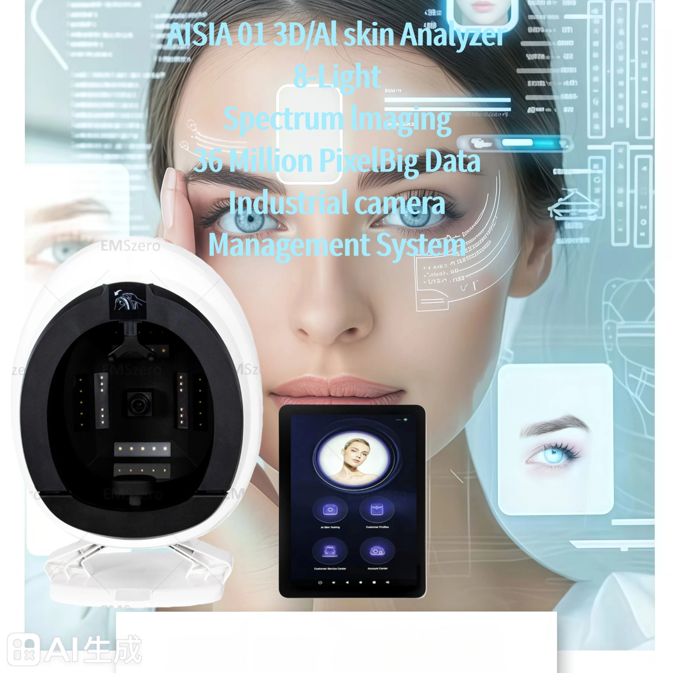 AISIA Q1 3D AI顔肌分析器 肌トラブル診断 8スペクトルプロフェッショナル分析 美容サロン機器