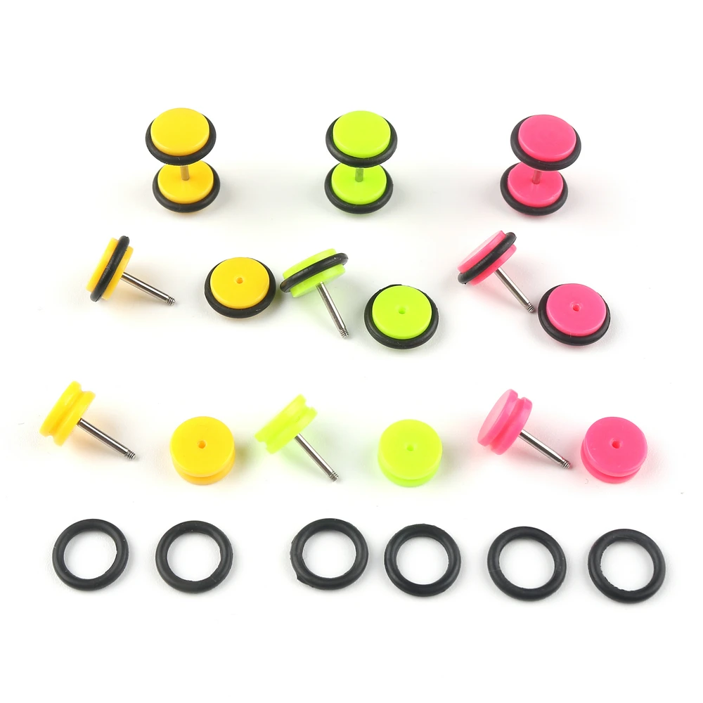 2PCS Clip On Earrings Fake Ear Plugs Tunnels Tragus Stainless Steel Acrylic Ear Cuff Clip Nose Ring Fake Piercing Body Jewelry