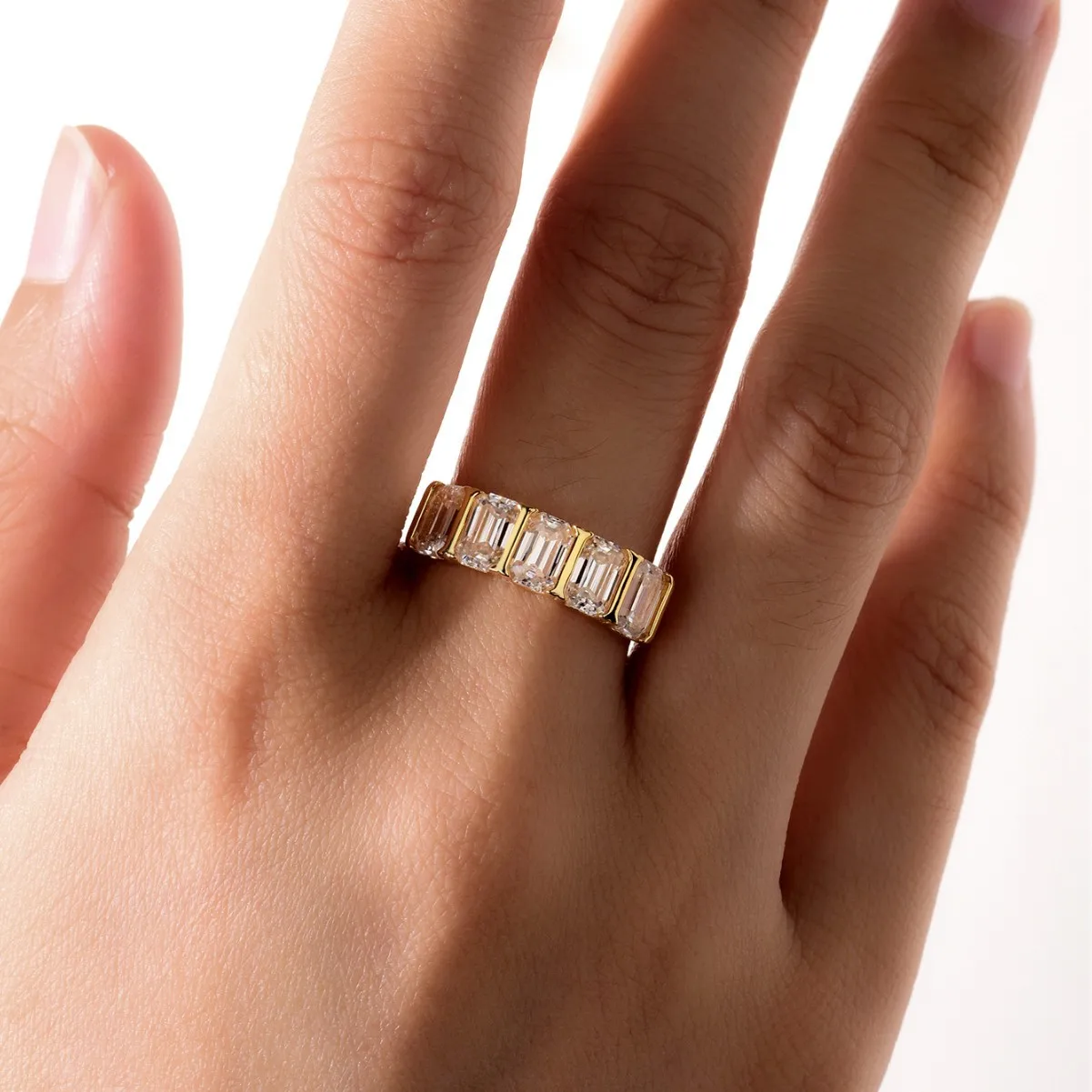 

MUXIFC Emerald Cut All Moissanite Ring for Women D VVS1 Lab Diamond GRA Certified Eternity Wedding Band S925 Silver Jewelry