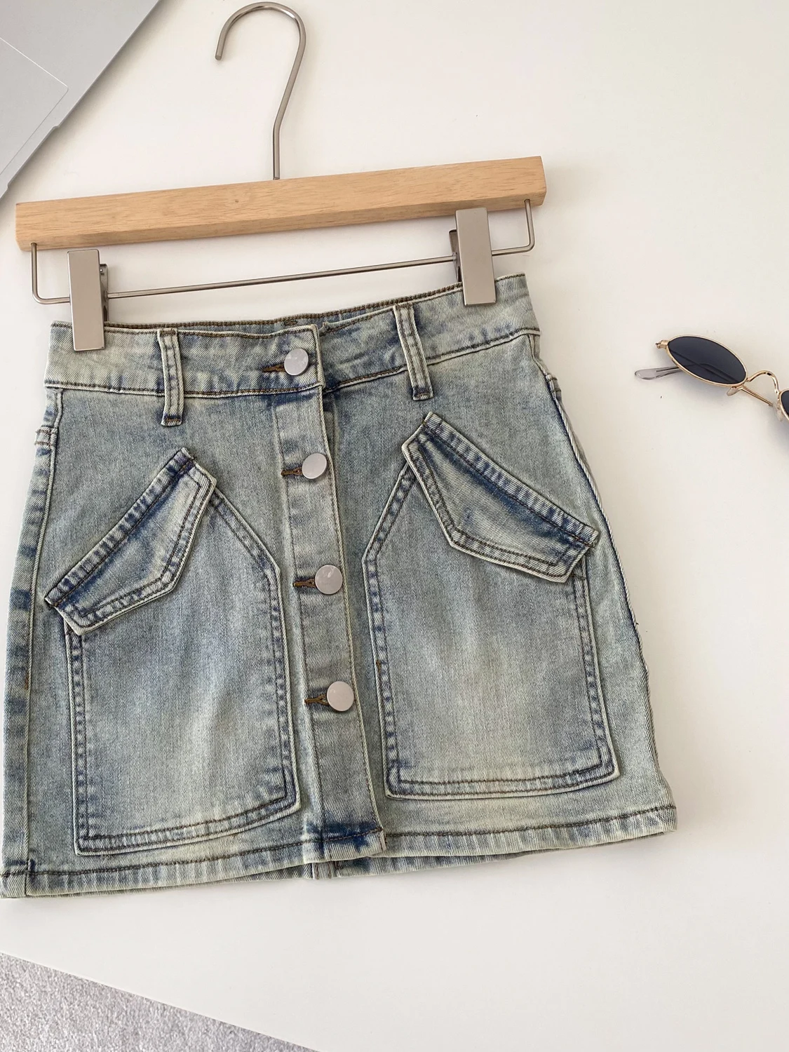 Retro americano denim faionable a linha saia de cintura alta feminina commute sle botão design sensação ci saia casual