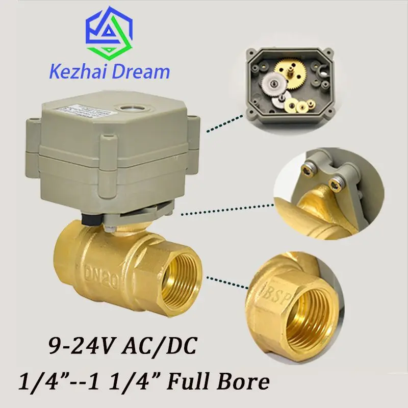 

1/4"-1 1/4" Two Wires Control AC/DC9-24V Motorized Ball Valve,DN8-DN32 Brass Electric Ball Valve