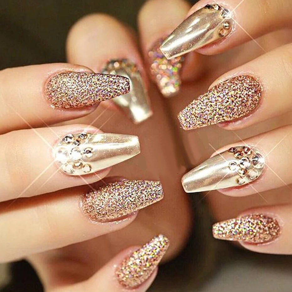 4/6สี Magic Mirror Glitter ผง Chrome เล็บสีแชมเปญ Rub Nail Art แปรงแต่งเล็บ JI1933-1