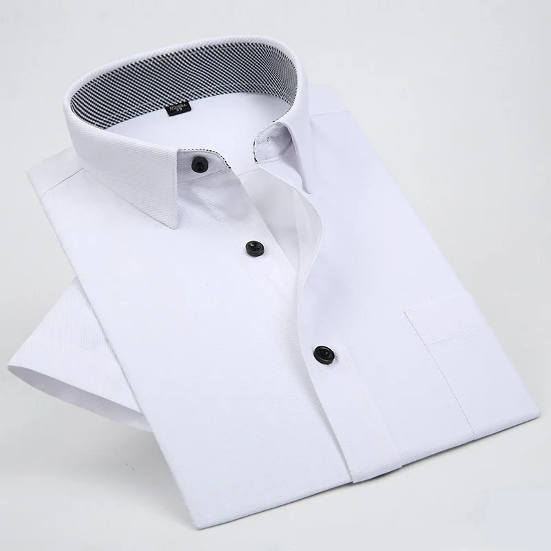 Plus Size 9XL New High Quality Non-ironing Men Dress Shirt Summer Short Sleeve Solid Male Clothing Regular Fit Business Shirts