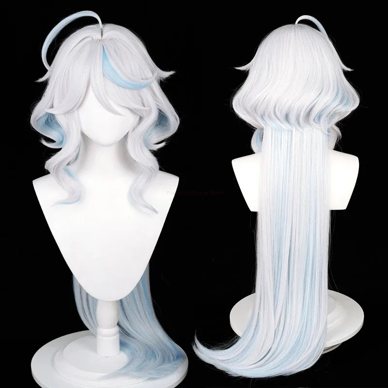 Genshin Impact Focalors Cosplay Wig Long Silver White Blue Wig Cosplay Anime Cosplay Wigs Heat Resistant Furina Focalors Wigs