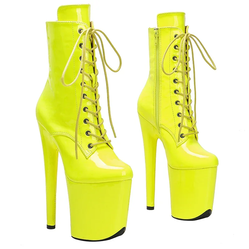 Leecabe 20CM/8 pulgadas amarillo charol PU tacón alto superior plataforma Pole Dance boot