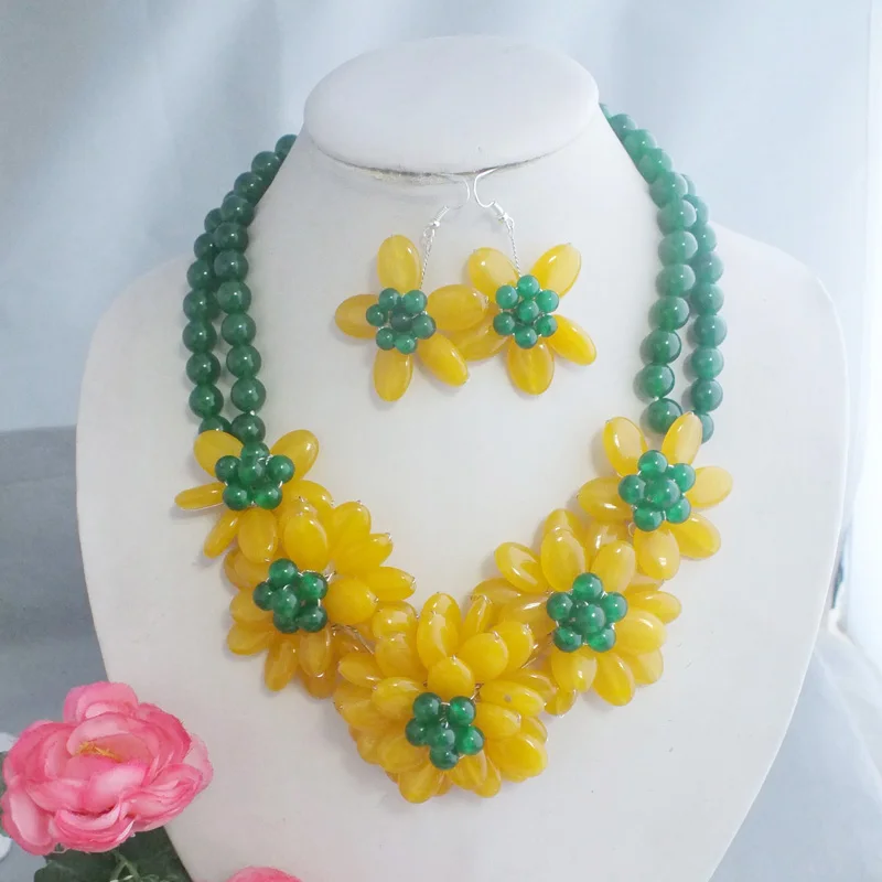 charming. sweet  New Women Yellow Natural stone Flower Jewerly Set For Wedding 20