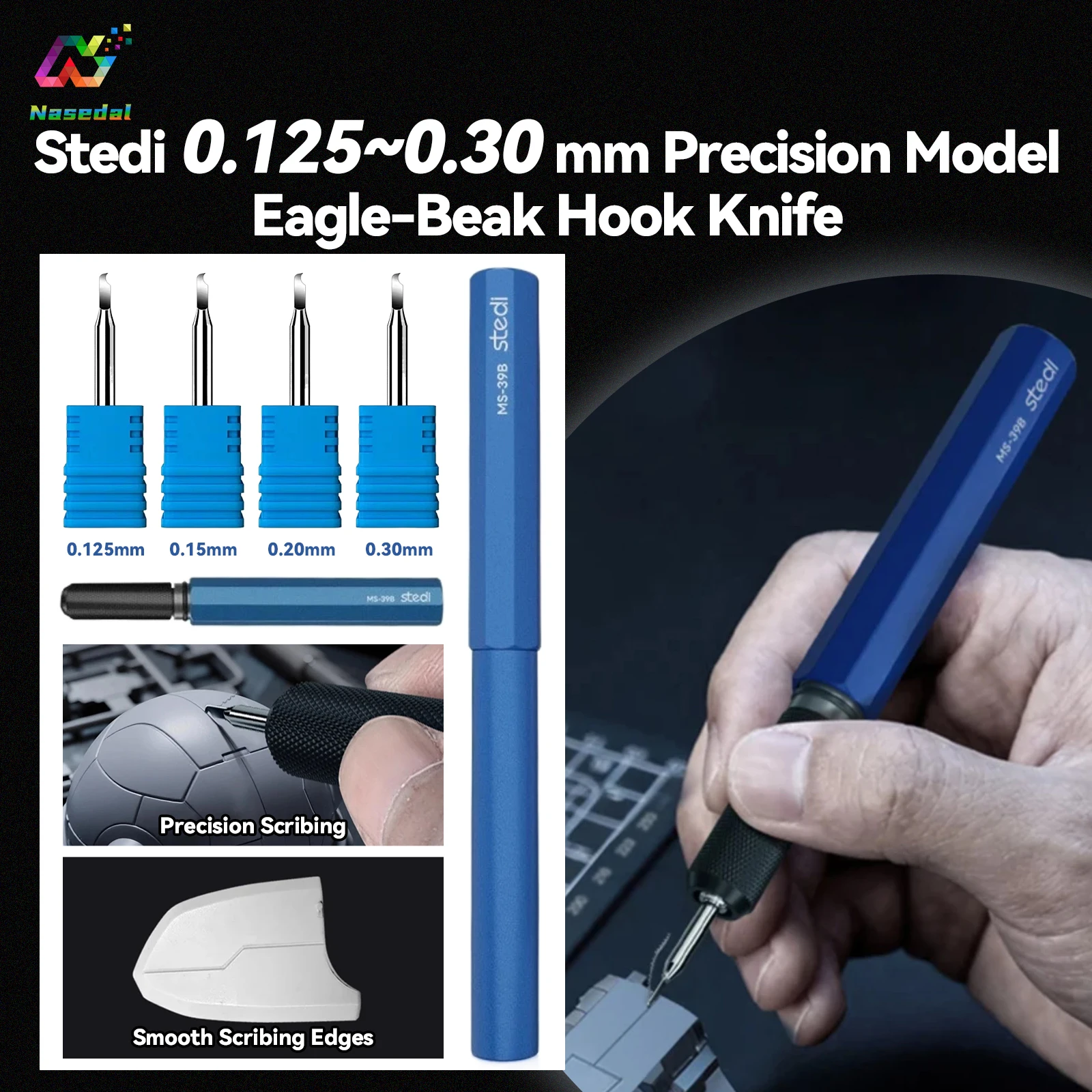Stedi 0.125~0.30mm Precision Eagle-Beak Hook Knife Smooth Scribing Edges for Gundam Model Trimming Scribing Carving Hand Tool