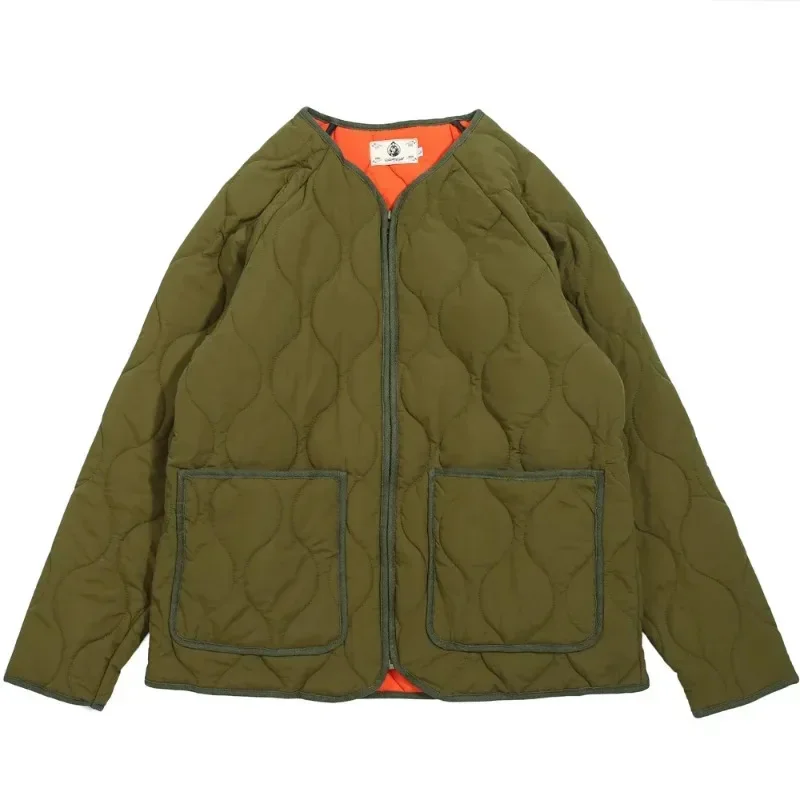 Cappotto imbottito in cotone Vintage da lavoro giacca da uomo alla moda militare allentata senza colletto parka solido capispalla invernale calda