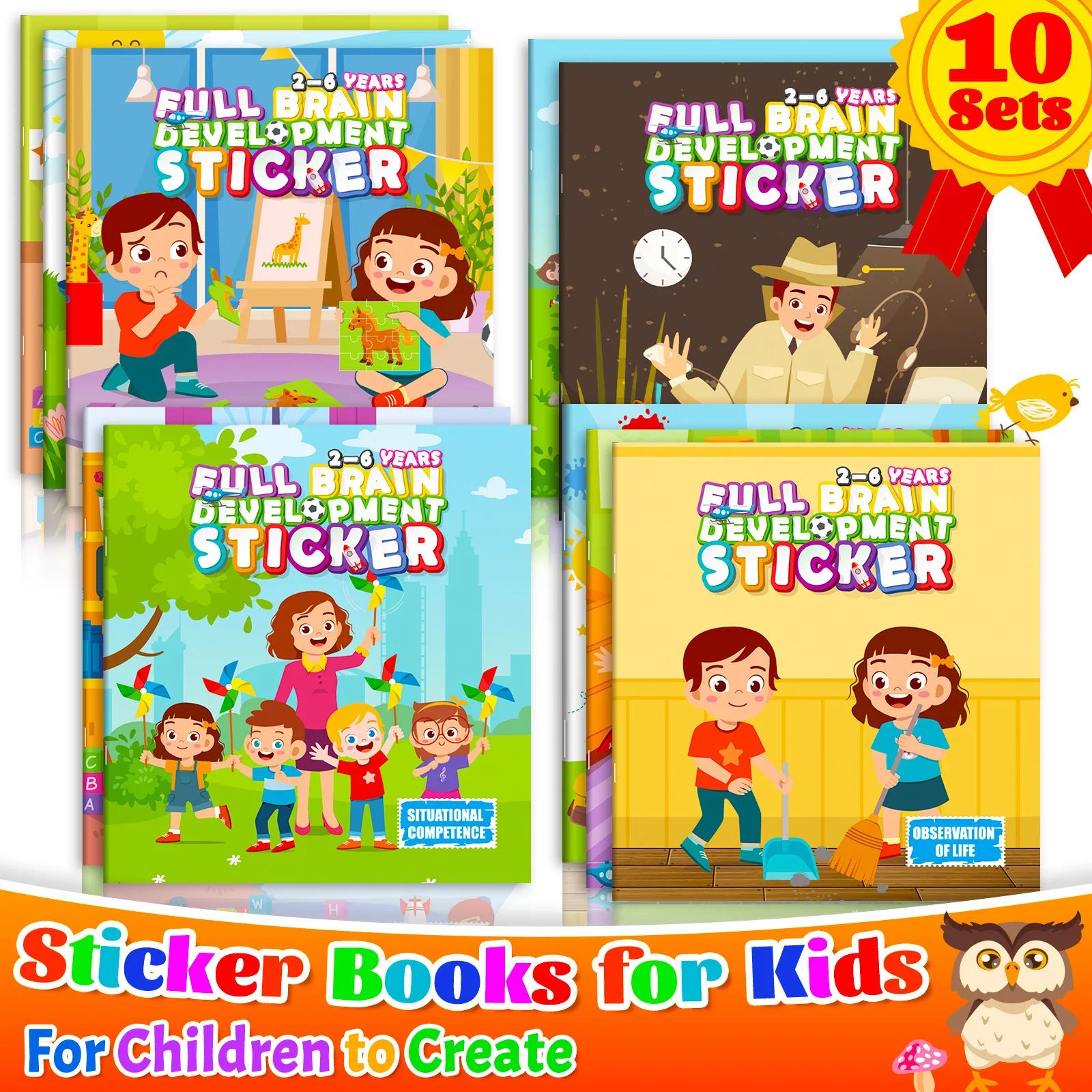 

Bview Art Brain-Boosting Stickers Activity Books for Preschoolers: 10 Volumes Focus & Concentration Training