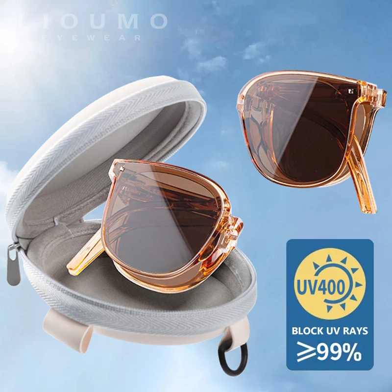 LIOUMO New Portable Folding glasses With Case Fashion Polarized Sunglasses Men Women Trendy Shades Travel Eyewear UV400 okulary