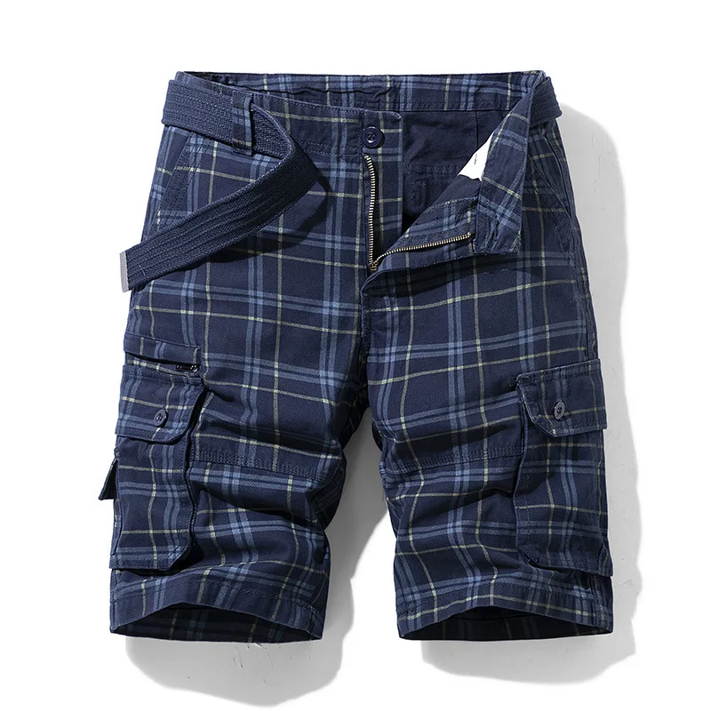 New Summer Men Thin Cotton 100% Cargo Shorts Jogger Pants Man Multi pockets Casual Shorts Good Quality Male Plaid Shorts Size 38