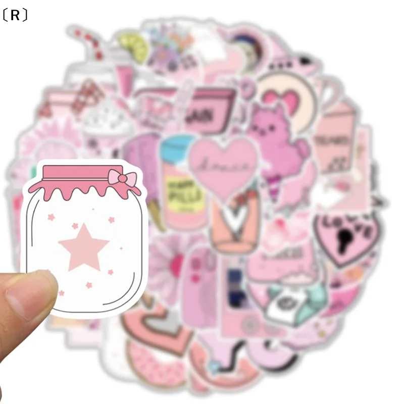 

〔R〕50 шт. наклеек в мультяшном розовом стиле для девочек, для гитары, скейтборда, ноутбука, граффити-стикеры〔Winter2〕