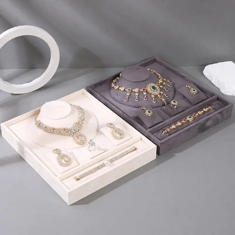 195C Versatile Jewelry Display Stand Soft Velvets Tray for Protecting and Showcasing Bracelets Necklaces and Earrings Holder