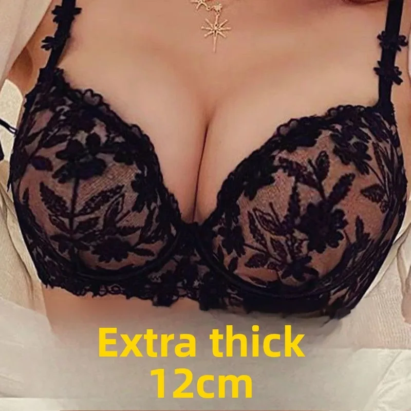 

Бесшовный бюстгальтер для чашки A, максимальная подкладка 12 см для максимальной поддержки, широкие боковые лямки, полное покрытие, красивая цветочная вышивка.
