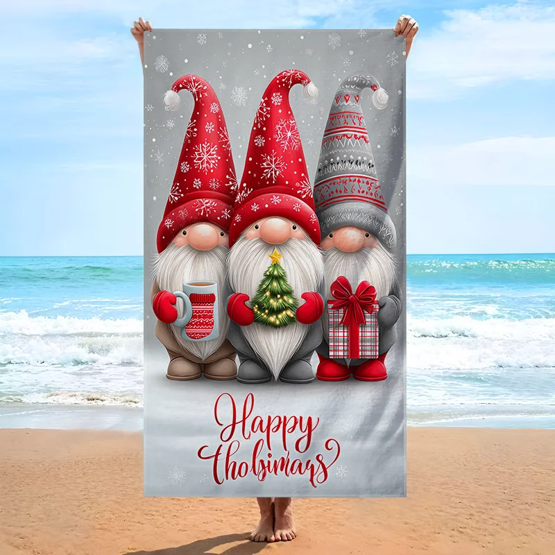 Christmas Time Script Holly Berry Gift Box Candy Cane Print Beach Towel Teal Winter Holiday Festive Absorbent Quick Dry Swimming