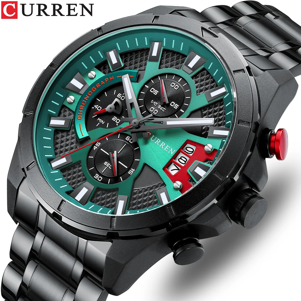 CURREN 8401 Casual Men Quartz Watch Chronograph Calendar Waterproof Steel Strap Luminous Fashion Watches for Man reloj hombre