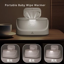 Portable Baby Wipe Warmer, Baby Wet Wipes Dispenser with LED Light, 3 Adjustable Temperature Diaper Wipe Warmer Towel Warmer