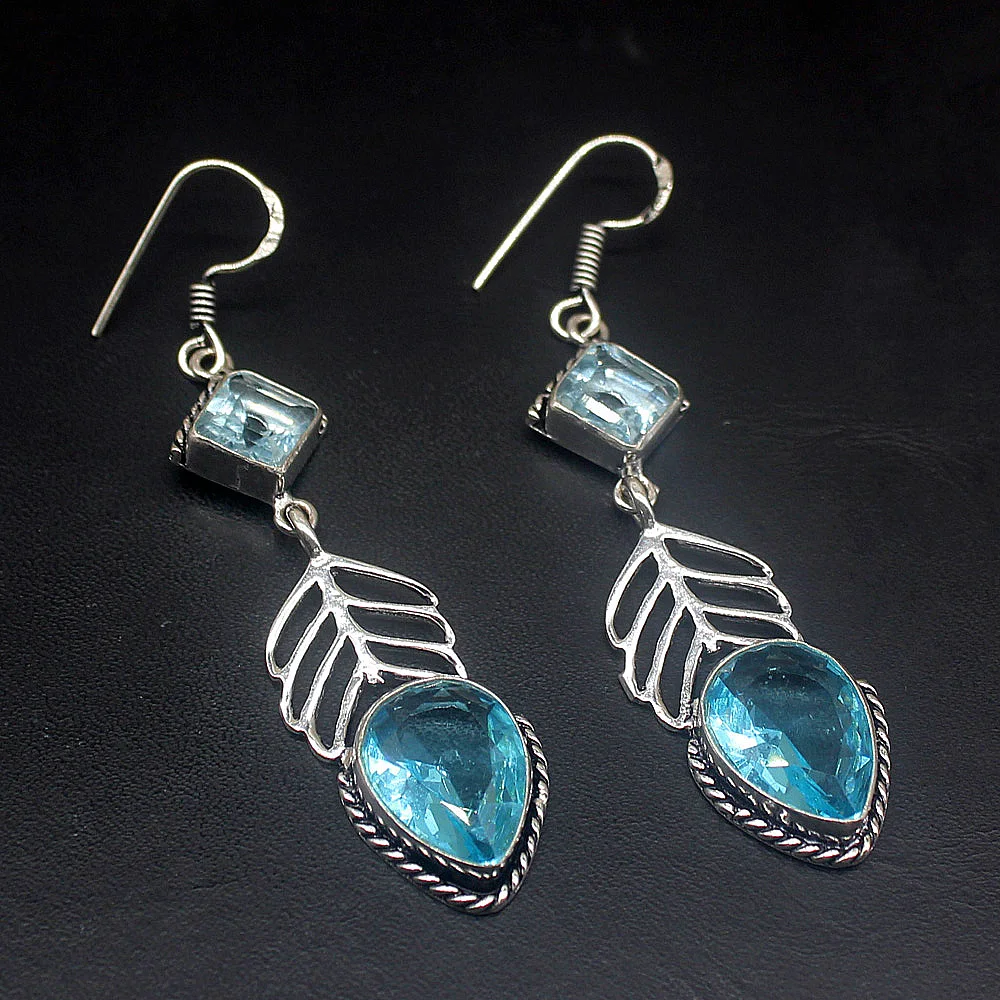 

Gemstonefactory Big Promotion Unique 925 Silver Vintage Blue Topaz Women Ladies Jewelry Gifts Dangle Drop Earrings 20215317